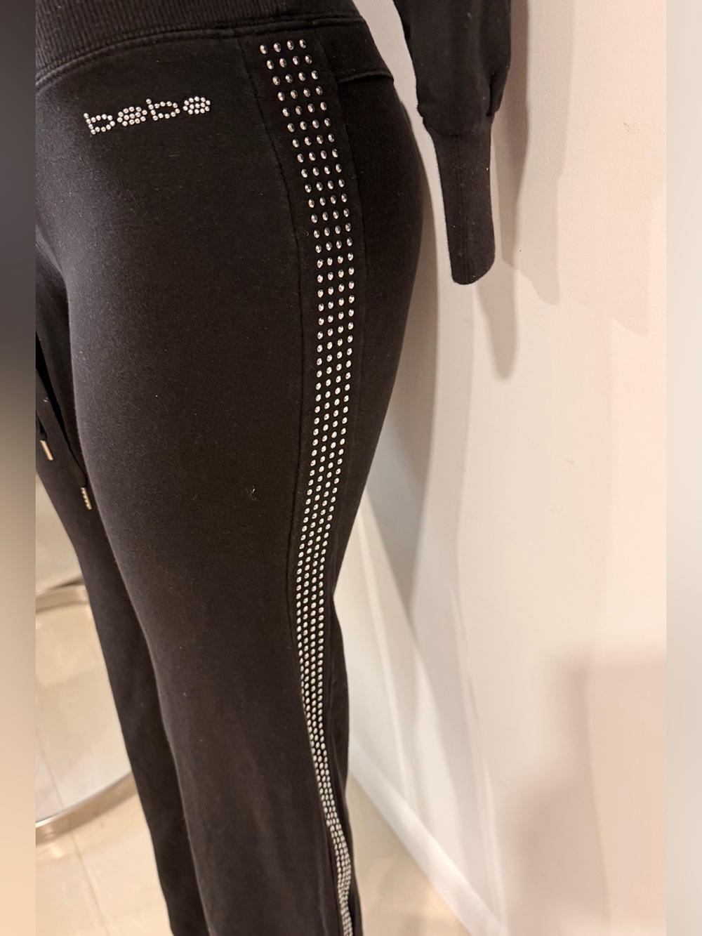 bebe Black Rhinestone-Trim Boot Cut Pants Y2K